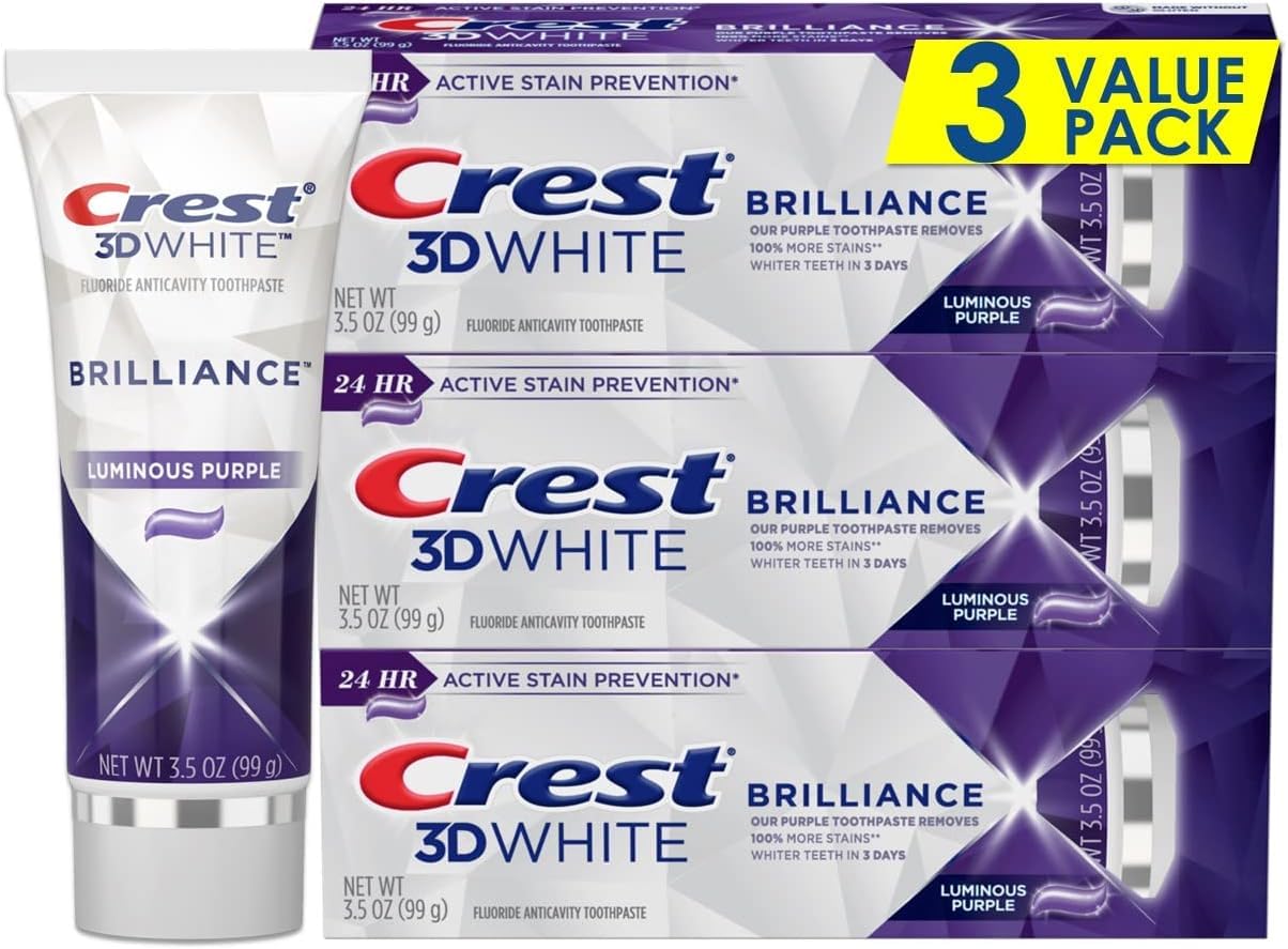 Crest 3D White Brilliance Luminous Purple balinanti dantų pasta, 3 vnt.