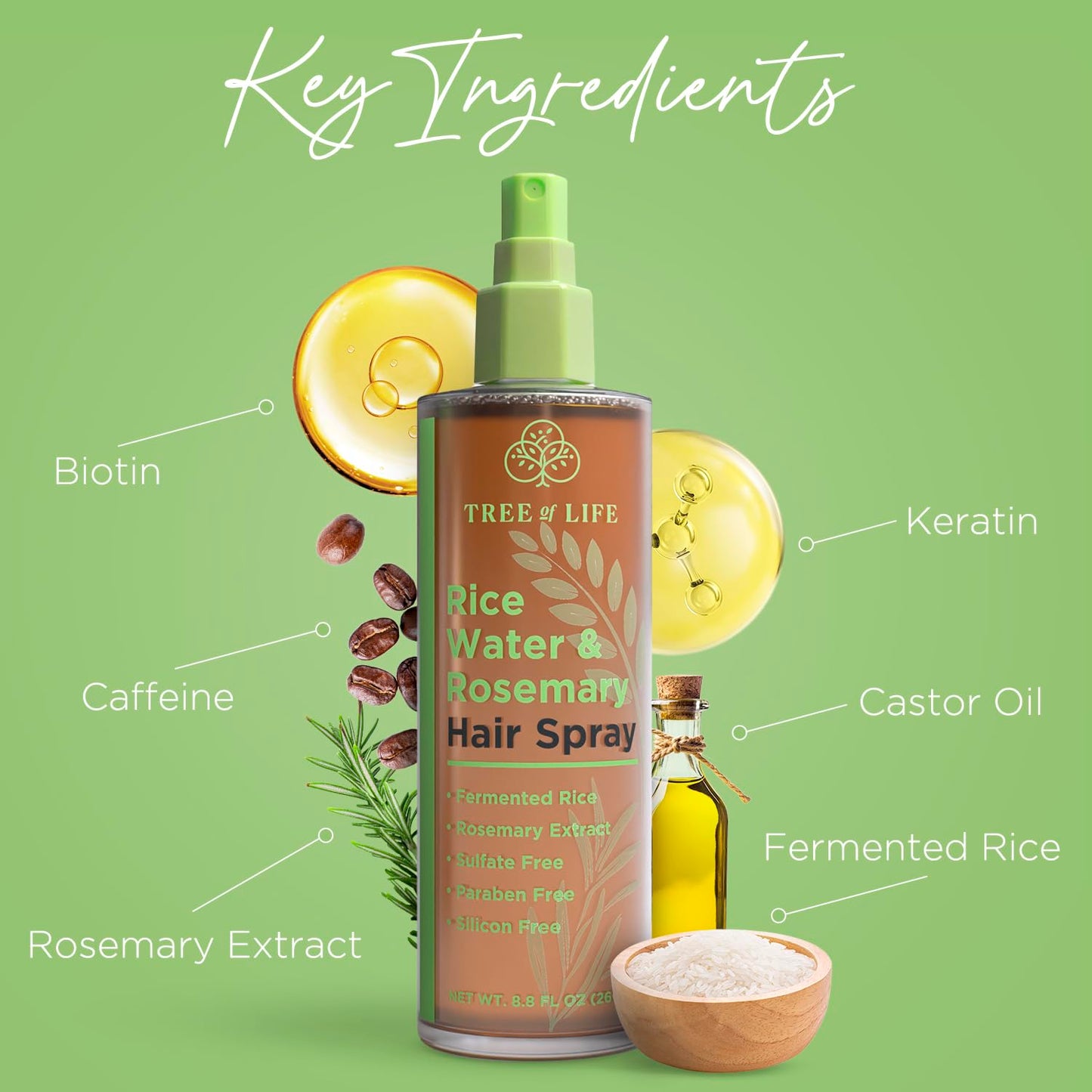 Tree of Life Beauty plaukų augimą skatinantis purškiamas ryžių vanduo su rozmarinu