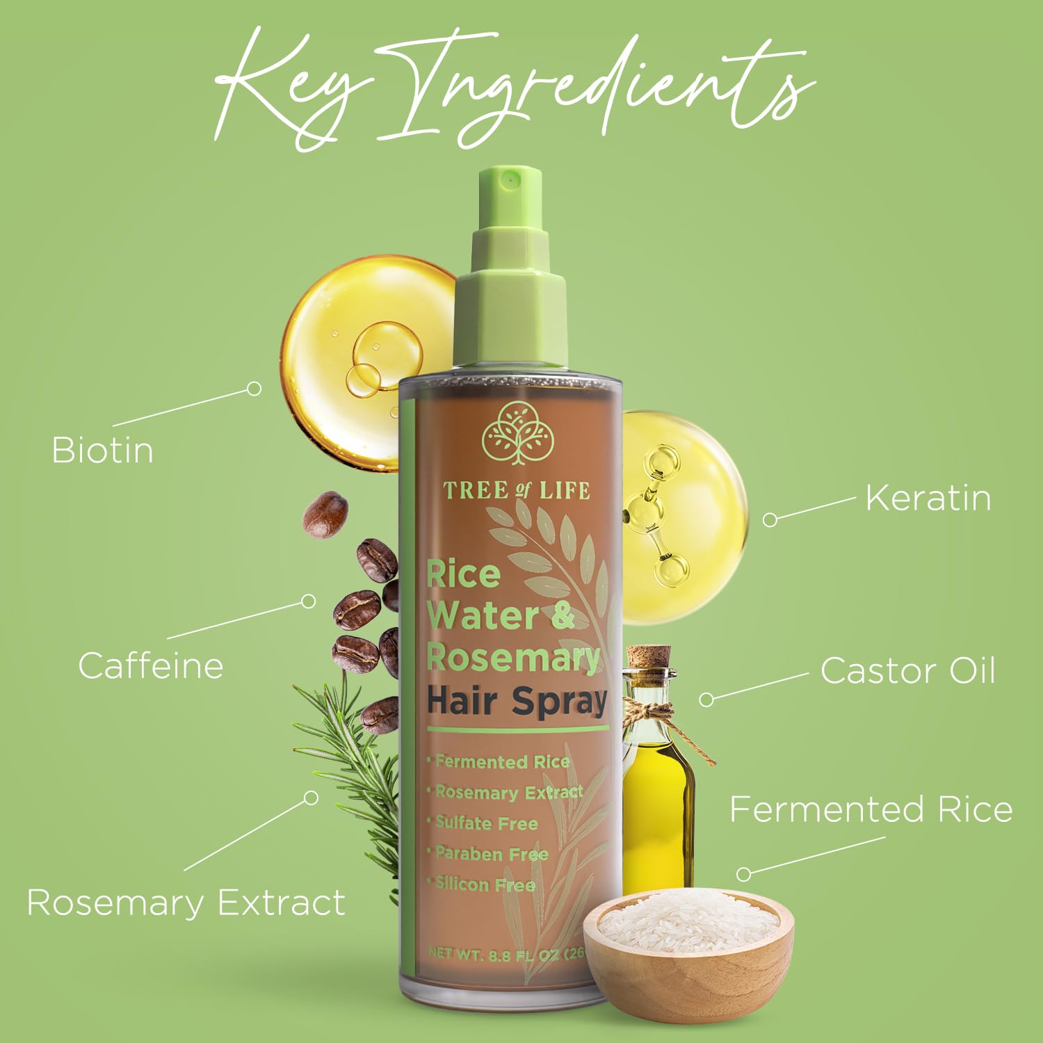 Tree of Life Beauty plaukų augimą skatinantis purškiamas ryžių vanduo su rozmarinu