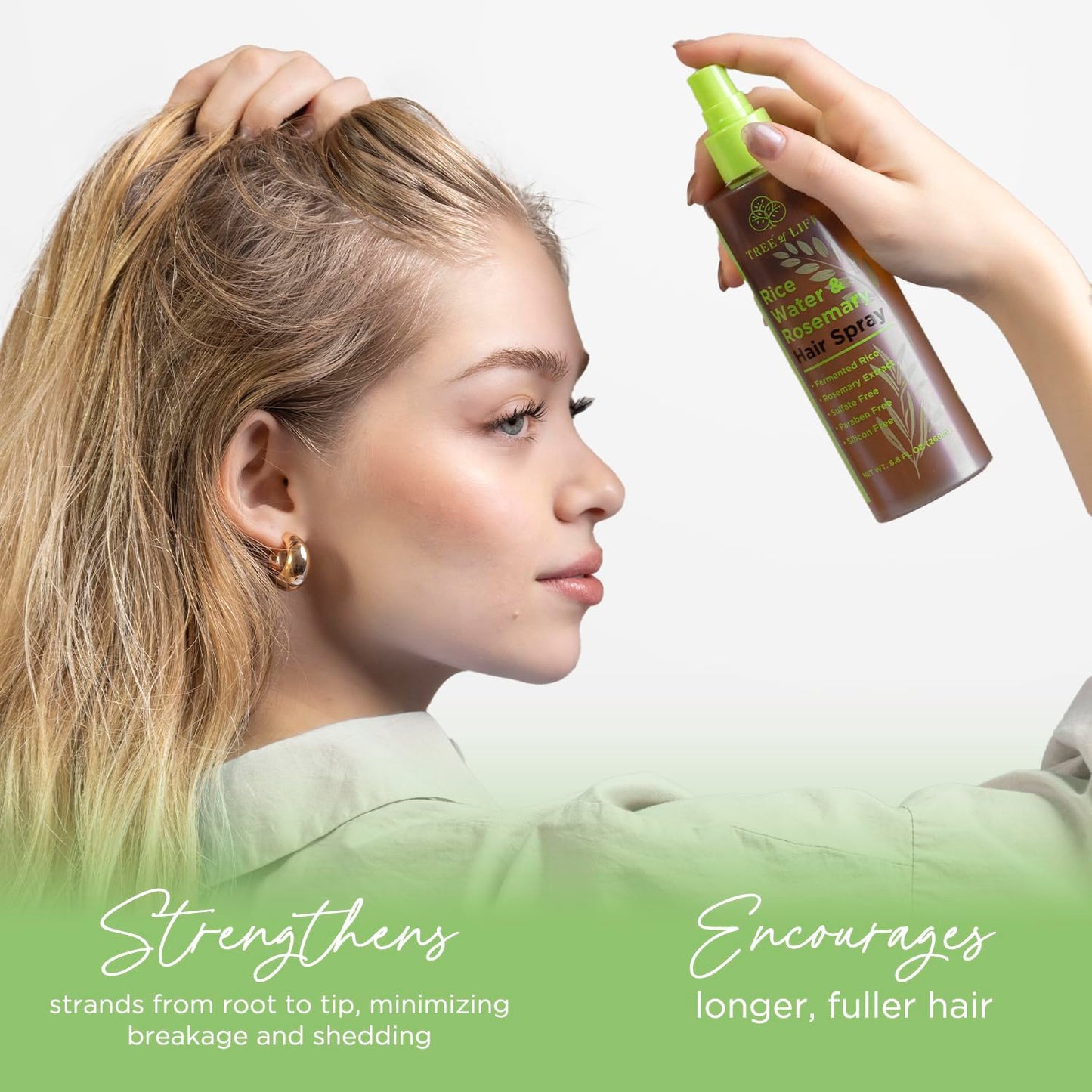 Tree of Life Beauty plaukų augimą skatinantis purškiamas ryžių vanduo su rozmarinu