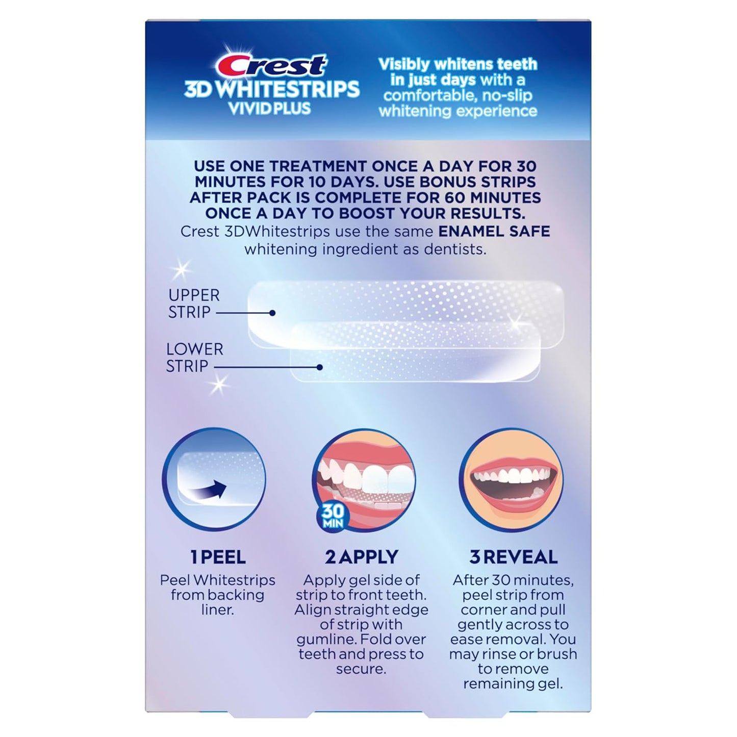 Crest 3D Whitestrips Vivid Plus dantų balinimo juostelės, 12 procedūrų