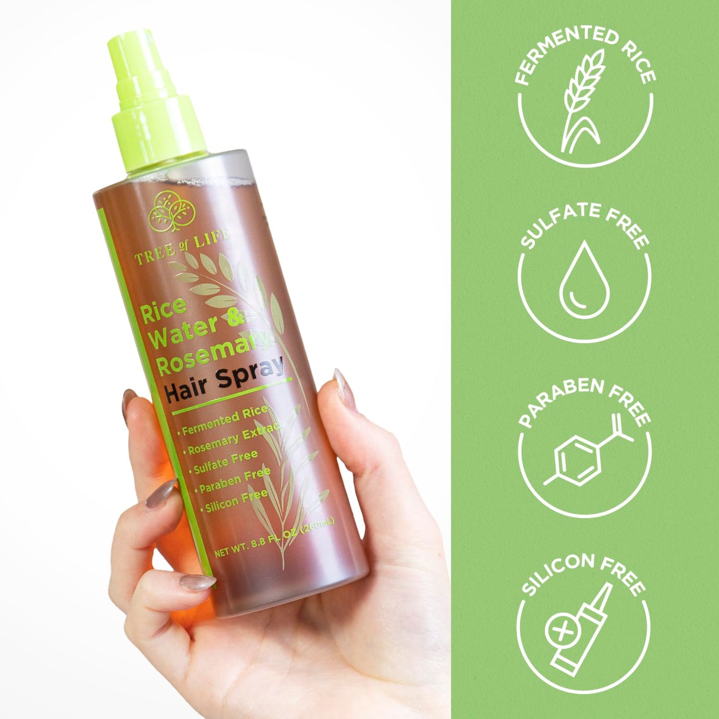 Tree of Life Beauty plaukų augimą skatinantis purškiamas ryžių vanduo su rozmarinu