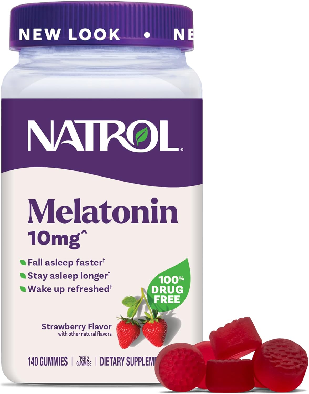 Natrol melatonino guminukai, 10 mg, braškių skonio