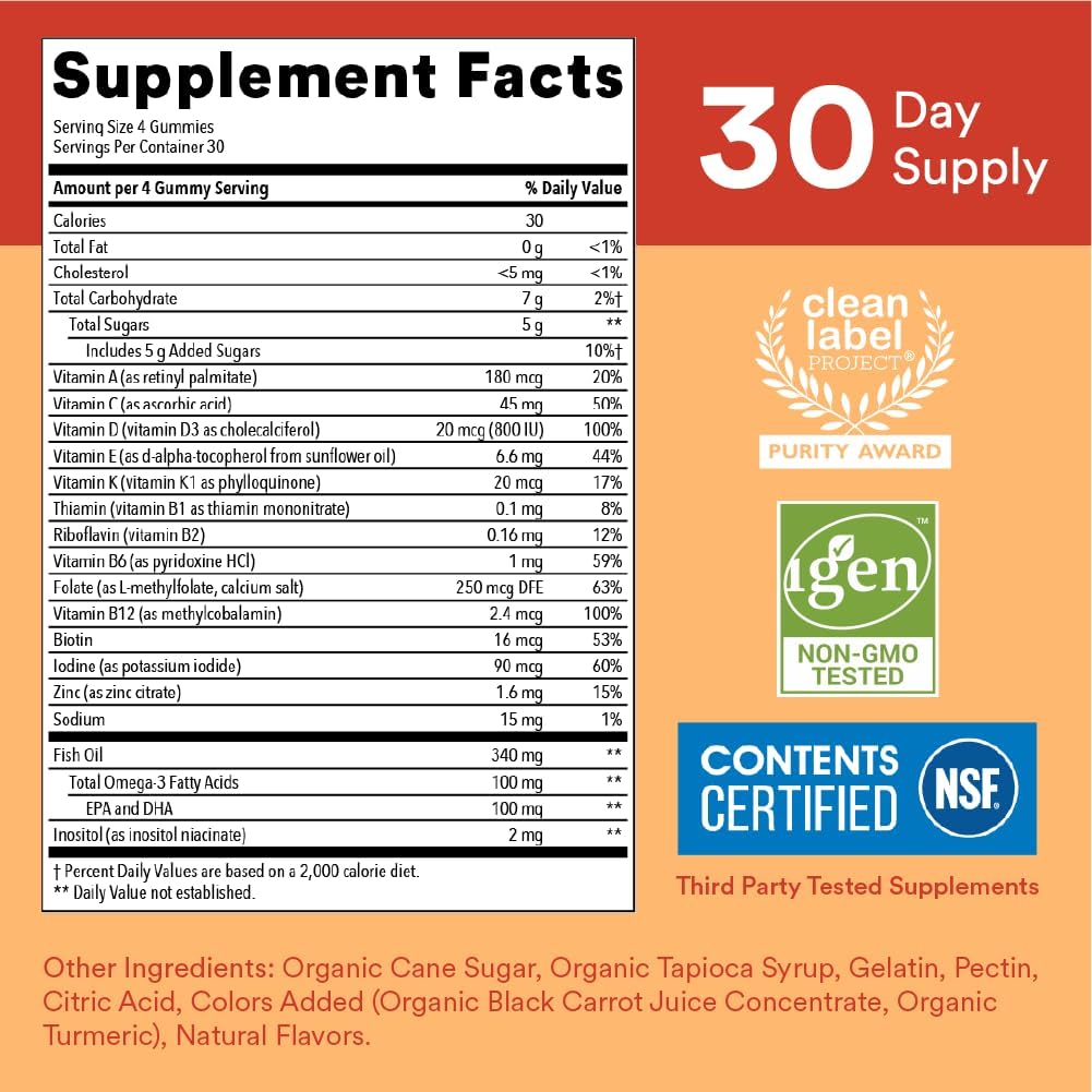 Smartypants Kids Multivitamin Gummies: Omega 3 Fish Oil (EPA/DHA), Vitamin D3, C, Vitamin B12, B6, Vitamin A, K & Zinc