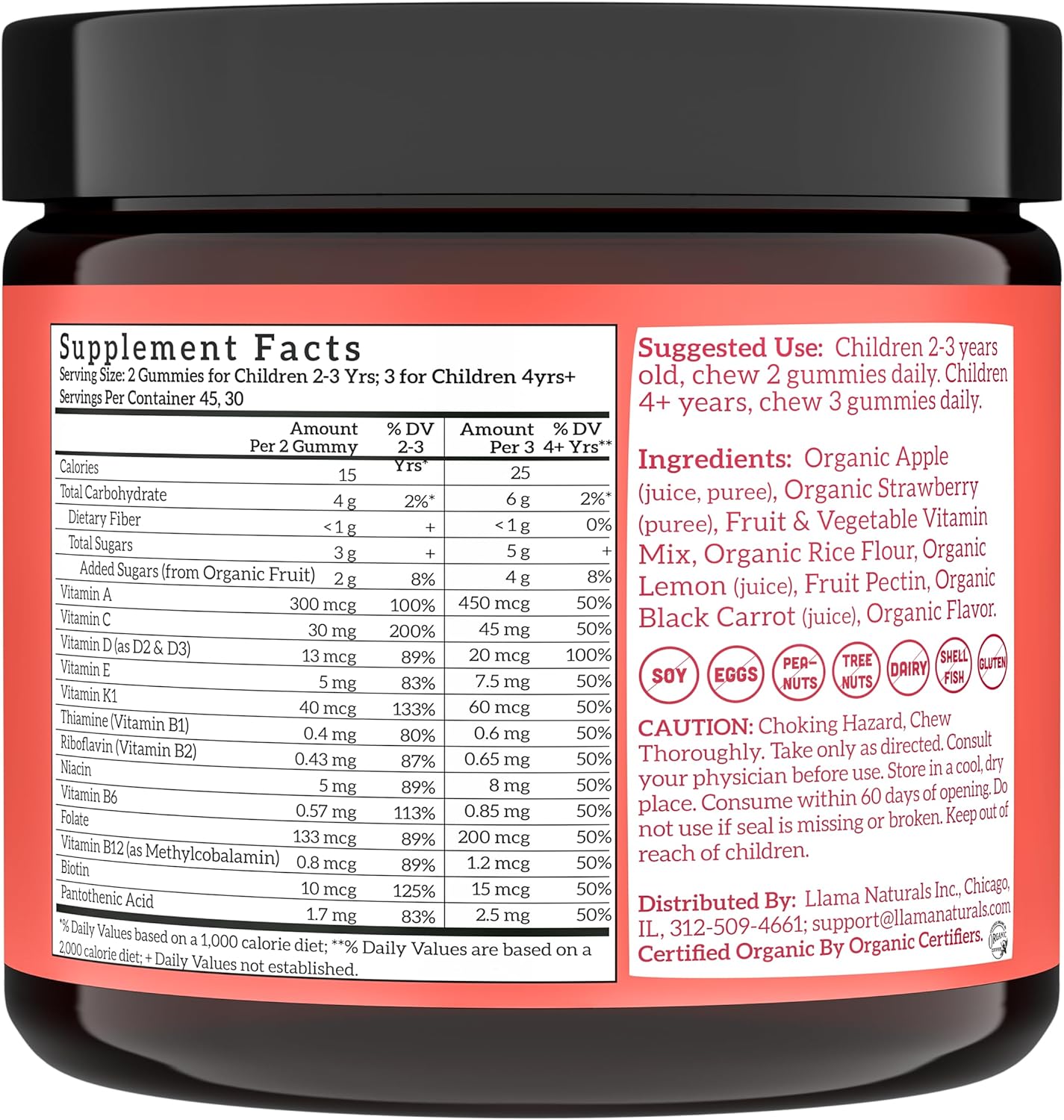 Llama Naturals Real Fruit Gummy Vitamins for Kids, No Added Sugar Cane