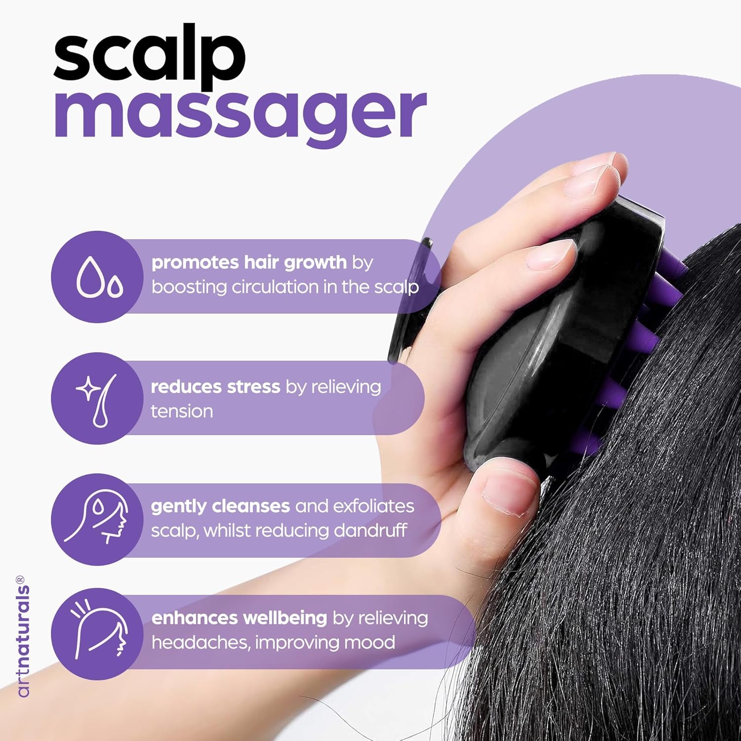 Artnaturals ekologiškas rozmarino ir ricinos aliejus plaukų augimui + galvos odos masažuoklis