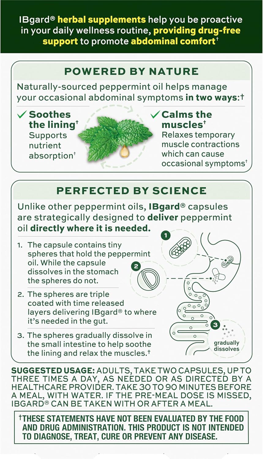 „Ibgard“ žarnyno sveikatos papildas, pipirmėčių aliejaus kapsulės