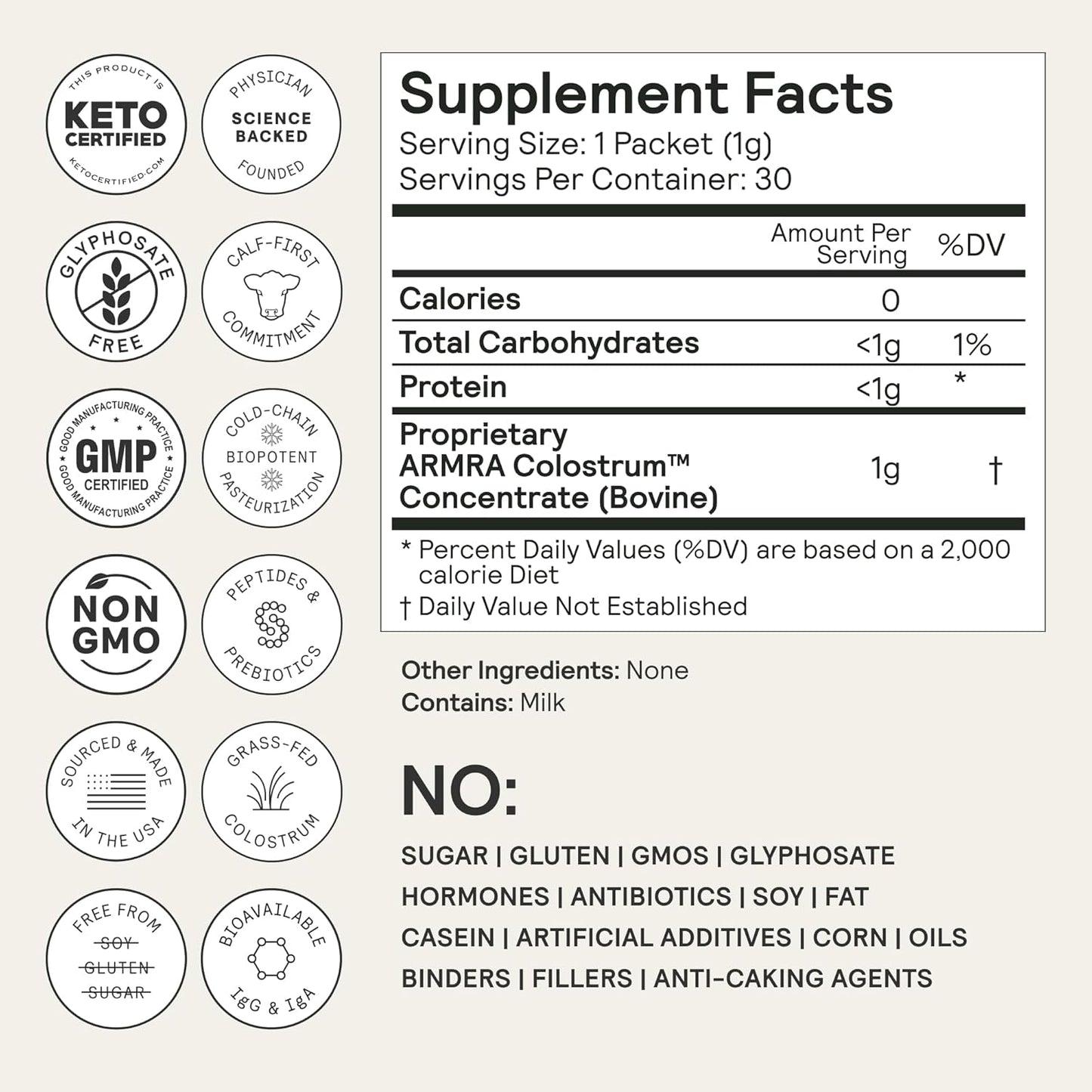 ARMRA Colostrum™ milteliai | Be skonio | Žarnyno sveikata ir pilvo pūtimas | Oda ir plaukai | Imunitetas | Be keto, be glitimo ir riebalų