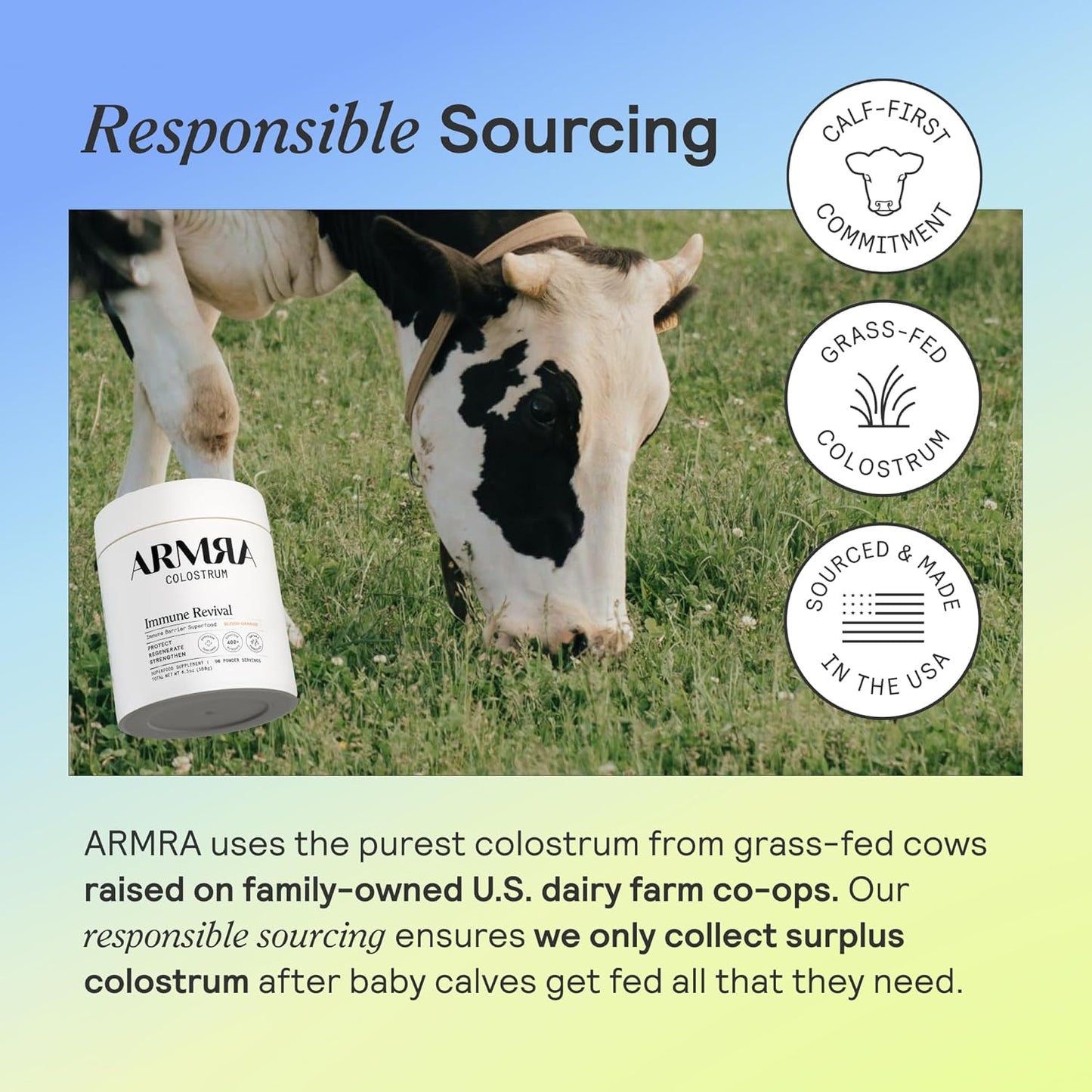 ARMRA Colostrum™ milteliai | Be skonio | Žarnyno sveikata ir pilvo pūtimas | Oda ir plaukai | Imunitetas | Be keto, be glitimo ir riebalų