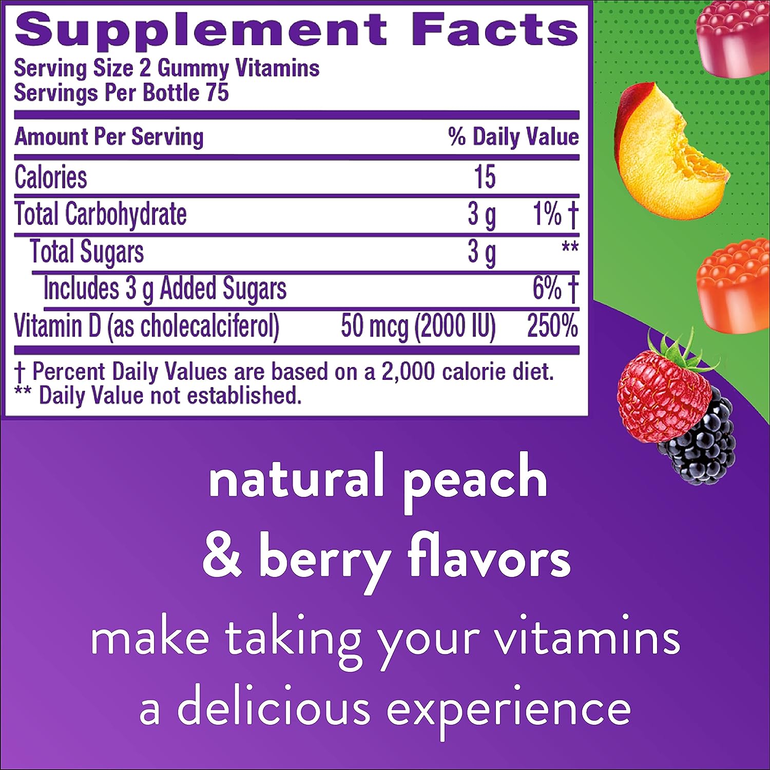 Vitafusion Vitamin D3 Gummy Vitamins for Bone and Immune System Support, Peach, Blackberry and Strawberry Flavored