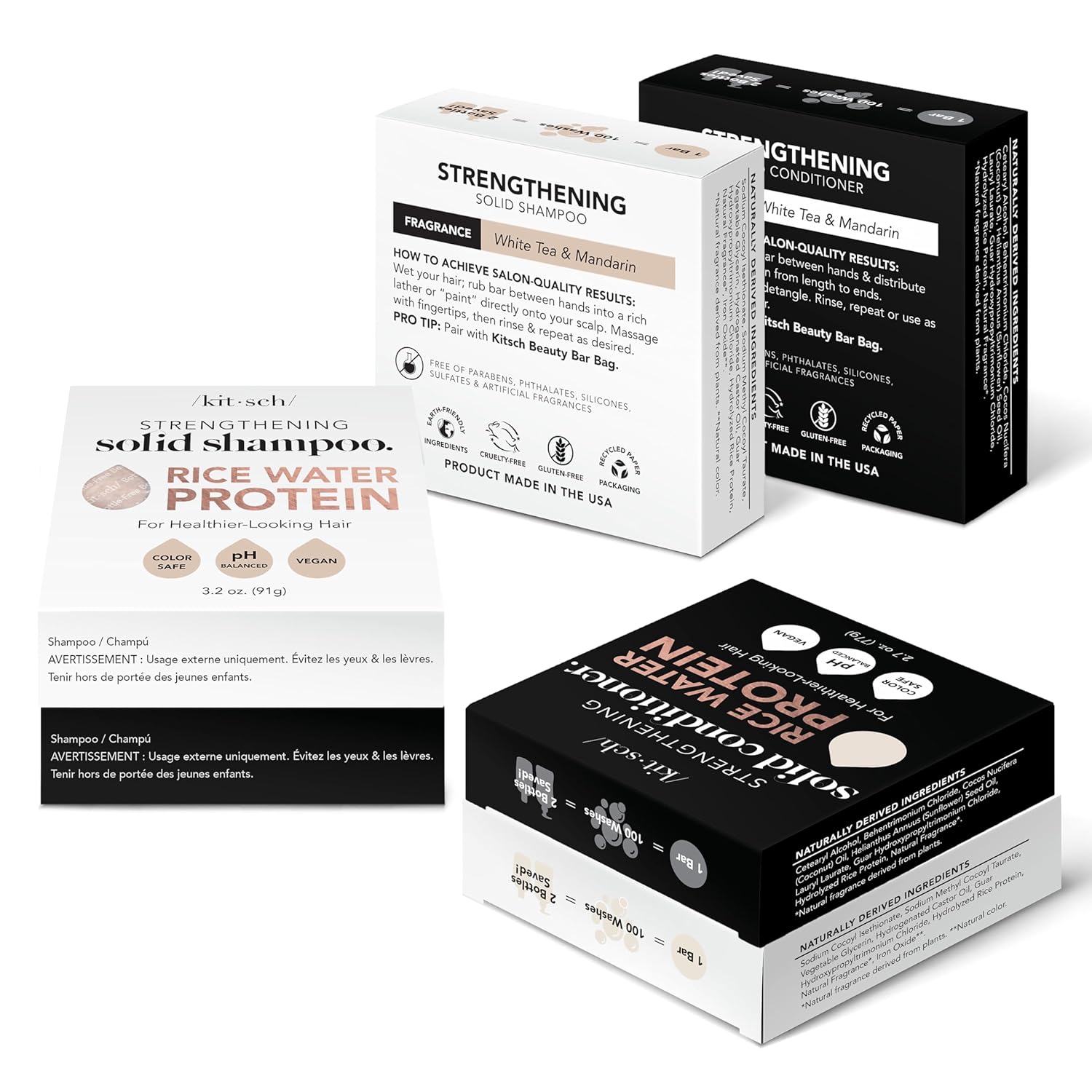 Kitsch Ryžių vandens kietasis šampūnas ir kondicionierius