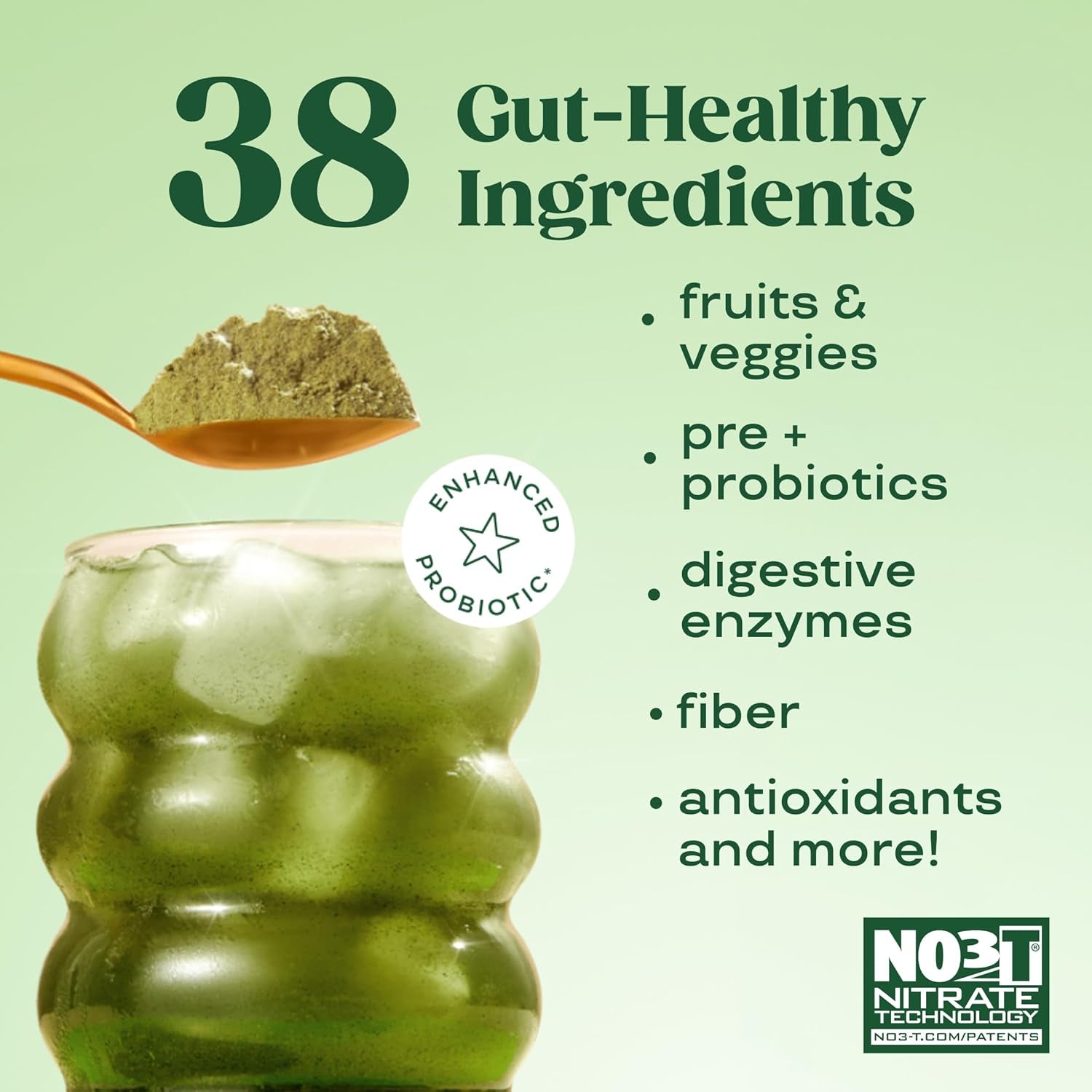 Bloom Nutrition Greens & Superfoods milteliai su probiotikais, prebiotikais ir virškinimo fermentais, supermaisto mišinys su spirulina, chlorela ir burokėlių milteliais