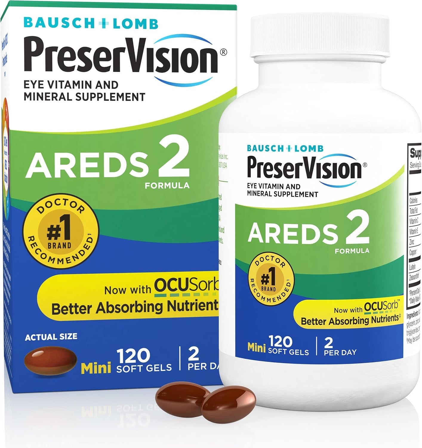 PreserVision AREDS 2 vitaminų ir mineralų papildas akims su liuteinu, zeaksantinu, vitaminais C ir E, cinku bei variu, 120 minkštųjų kapsulių
