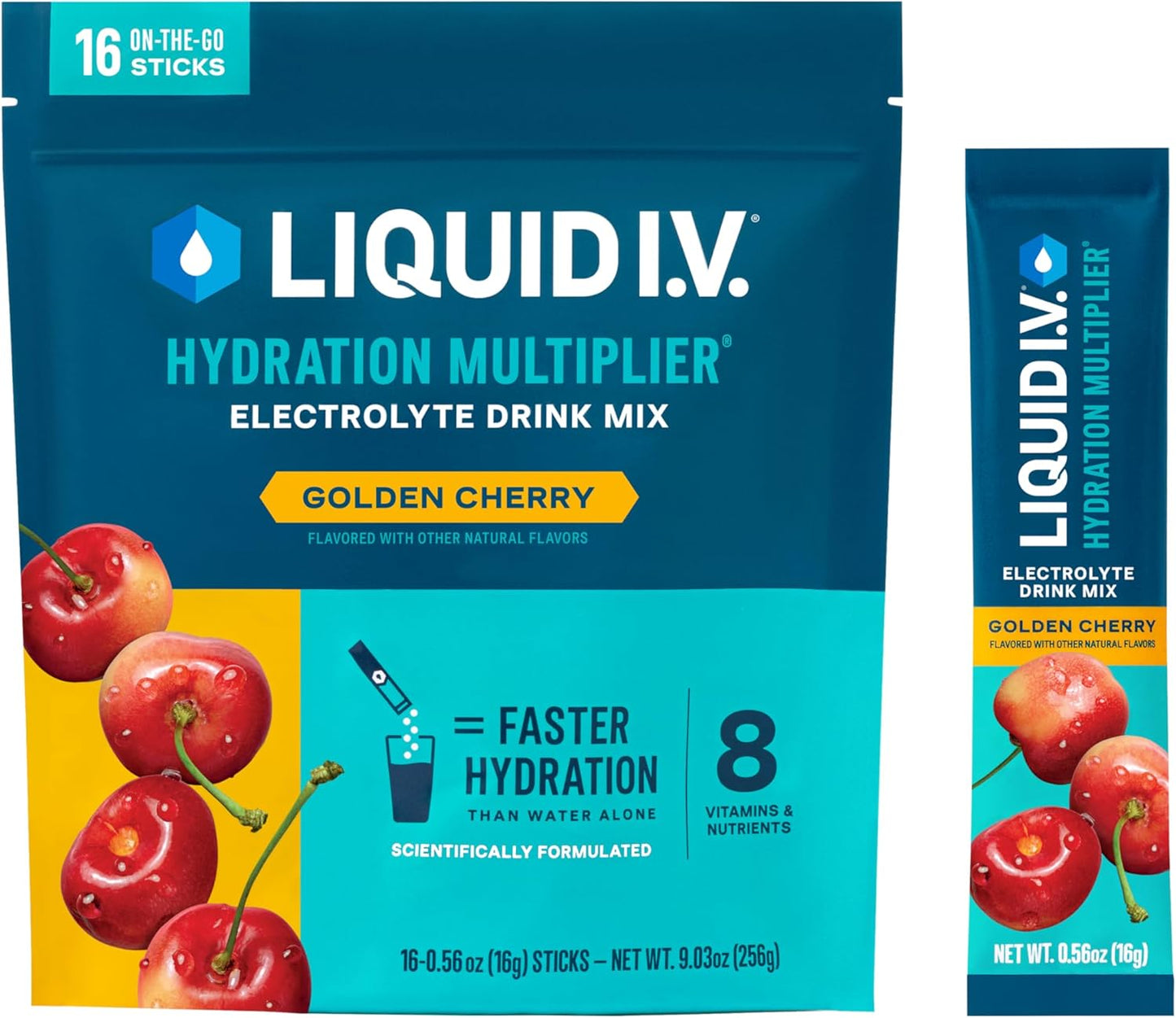 Liquid I.V. Hydration Multiplier elektrolitų gėrimo milteliai, hidratacijos palaikymui, 16 vienkartinių pakelių