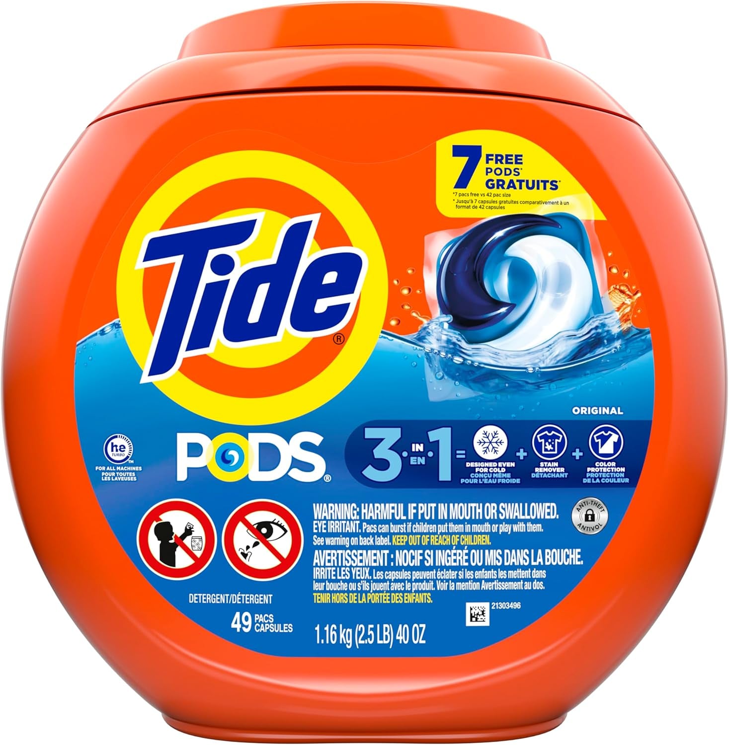 Tide PODS 3 viename skalbimo kapsulės – dėmių valiklis, kvapų neutralizatorius ir spalvų apsauga, 42 vnt.