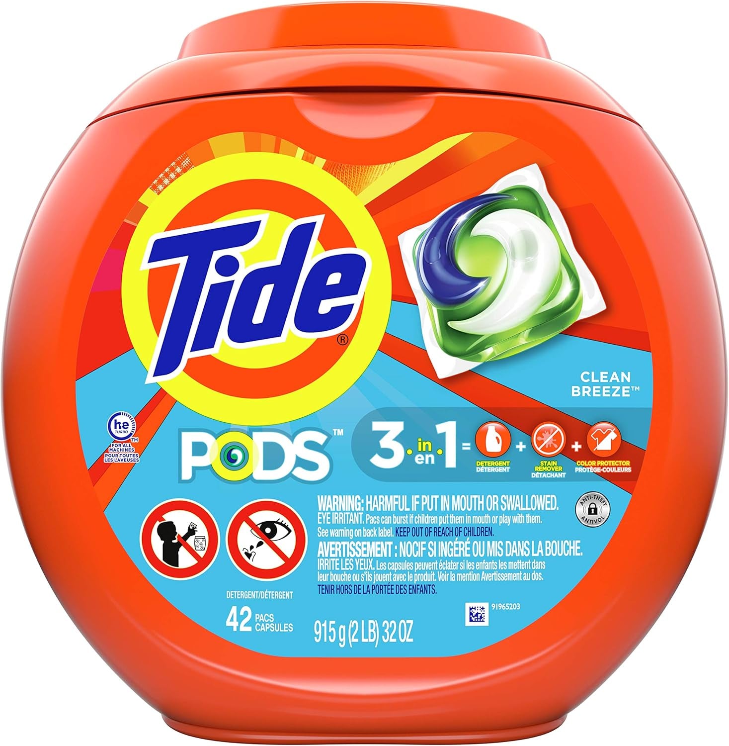 Tide PODS 3 viename skalbimo kapsulės – dėmių valiklis, kvapų neutralizatorius ir spalvų apsauga, 42 vnt.