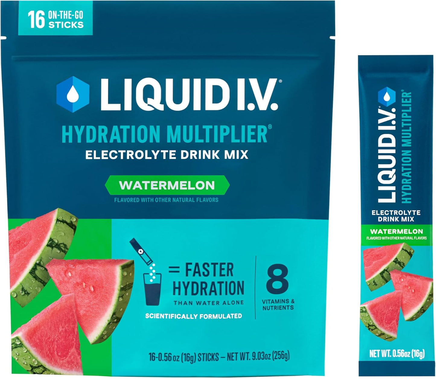 Liquid I.V. Hydration Multiplier elektrolitų gėrimo milteliai, hidratacijos palaikymui, 16 vienkartinių pakelių