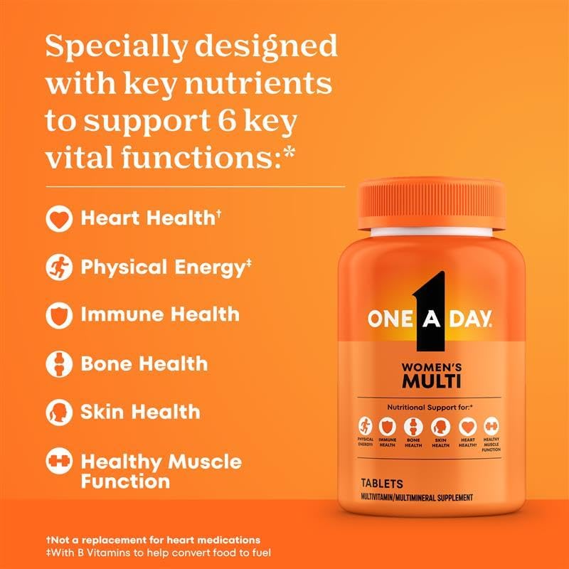 One A Day moterų multivitaminai su biotinu, kalciu, folio rūgštimi, geležimi ir cinku, 200 tablečių