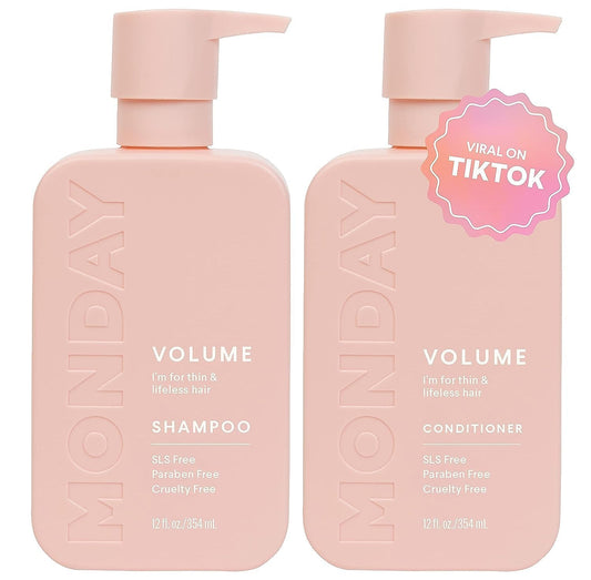 MONDAY HAIRCARE Volume Shampoo + Conditioner Set (2 Pack) for Thin, Fine, and Oily Hair, Made from Coconut Oil, Ginger Extract, & Vitamin E, 100% Recyclable Bottles