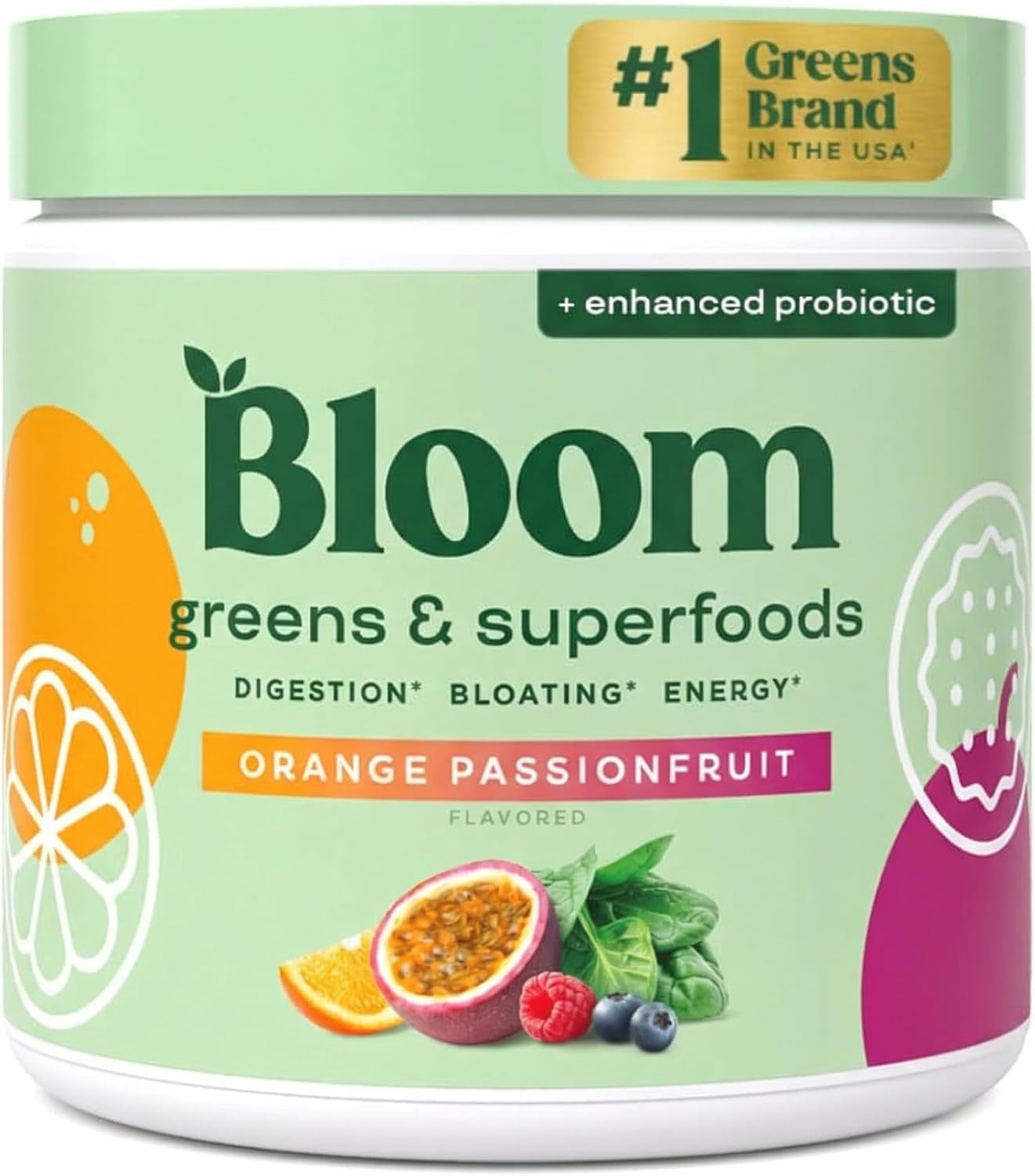 Bloom Nutrition Greens & Superfoods milteliai su probiotikais, prebiotikais ir virškinimo fermentais, supermaisto mišinys su spirulina, chlorela ir burokėlių milteliais