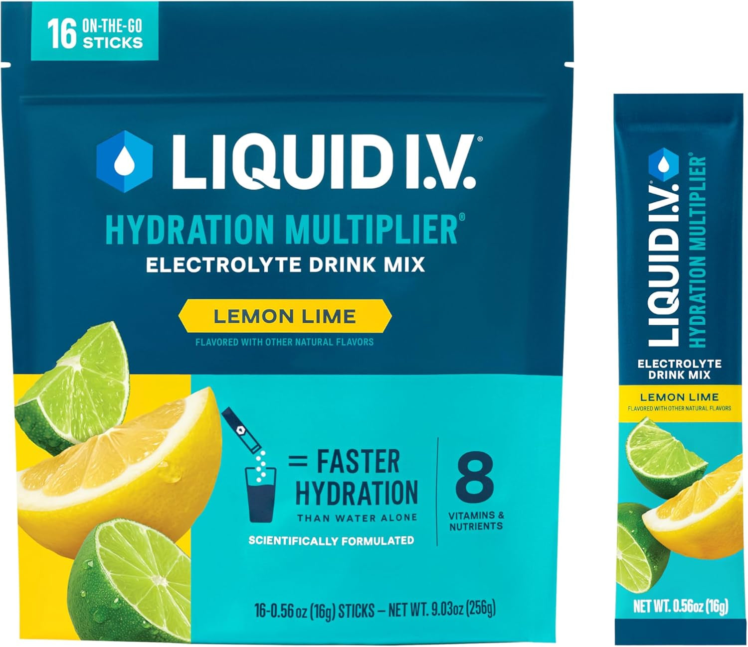 Liquid I.V. Hydration Multiplier elektrolitų gėrimo milteliai, hidratacijos palaikymui, 16 vienkartinių pakelių