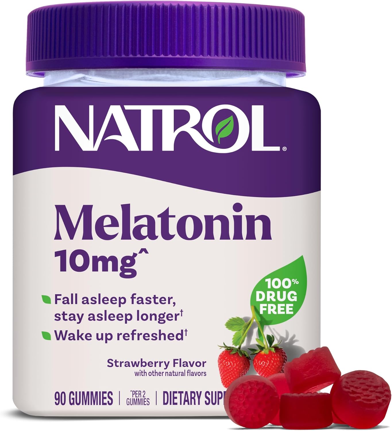 Natrol melatonino guminukai, 10 mg, braškių skonio