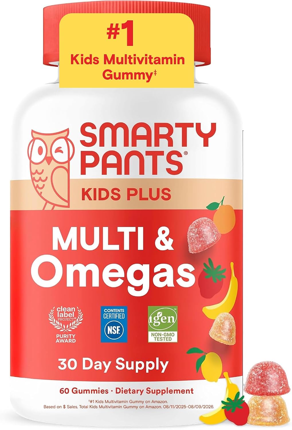 SmartyPants multivitaminų guminukai vaikams su Omega-3 žuvų taukais (EPA/DHA), vitaminais D3, C, B12, B6, A, K ir cinku, 120 guminukų