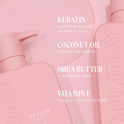 MONDAY HAIRCARE Repair Shampoo and Conditioner Set for Dry to Damaged Hair, Made with Keratin, Coconut Oil, Shea Butter and Vitamin E