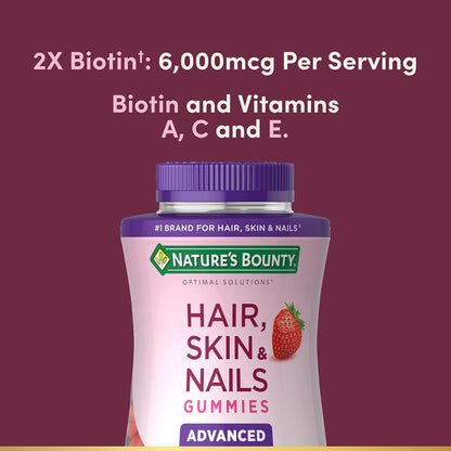 Nature’s Bounty Optimal Solutions Advanced plaukų, odos ir nagų guminukai, braškių skonio