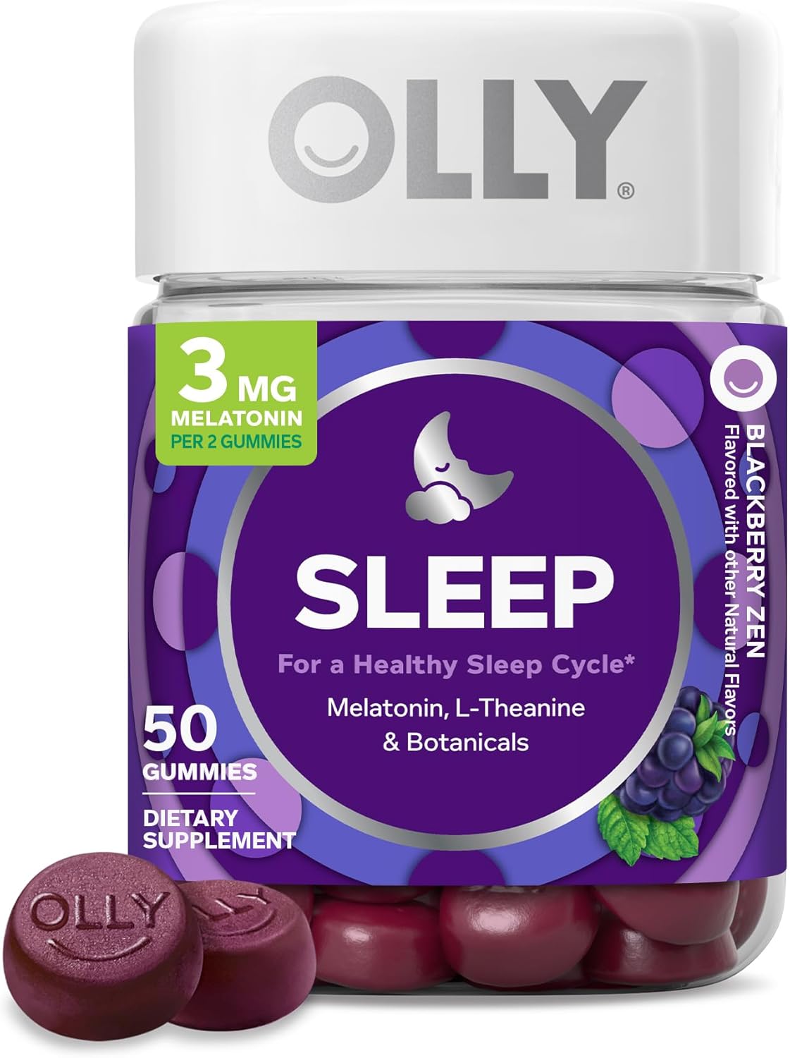 OLLY Sleep guminukai su melatoninu, L-teaninu, ramunėlėmis ir melisa, gervuogių skonio