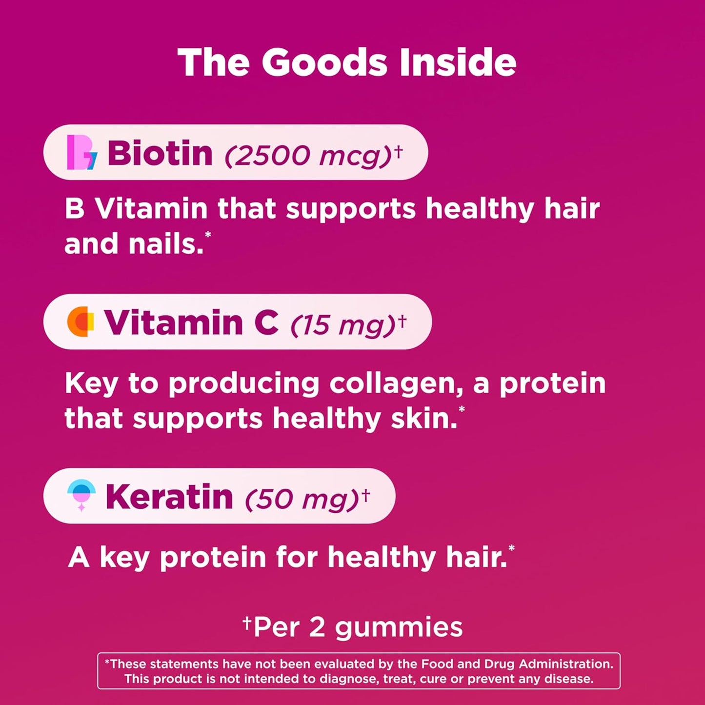OLLY Undeniable Beauty plaukų, odos ir nagų guminukai, 2500 mcg biotino, su keratinu ir vitaminu C, greipfrutų skonio