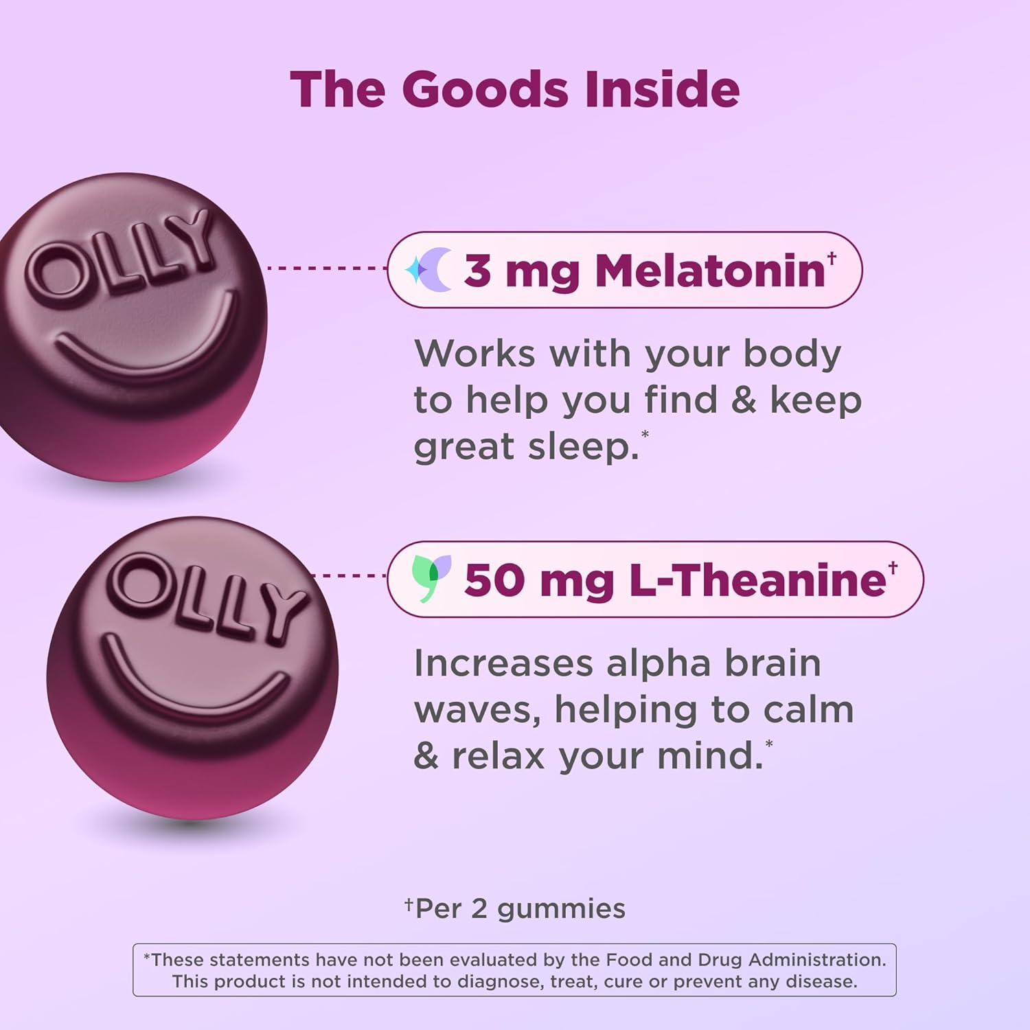 OLLY Sleep guminukai su melatoninu, L-teaninu, ramunėlėmis ir melisa, gervuogių skonio