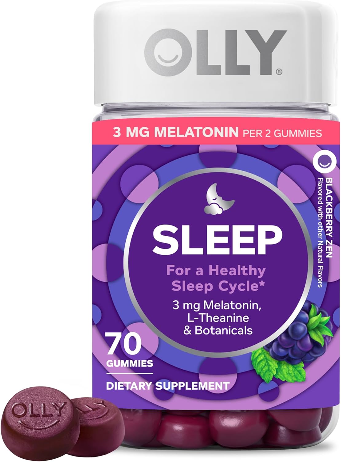 OLLY Sleep guminukai su melatoninu, L-teaninu, ramunėlėmis ir melisa, gervuogių skonio