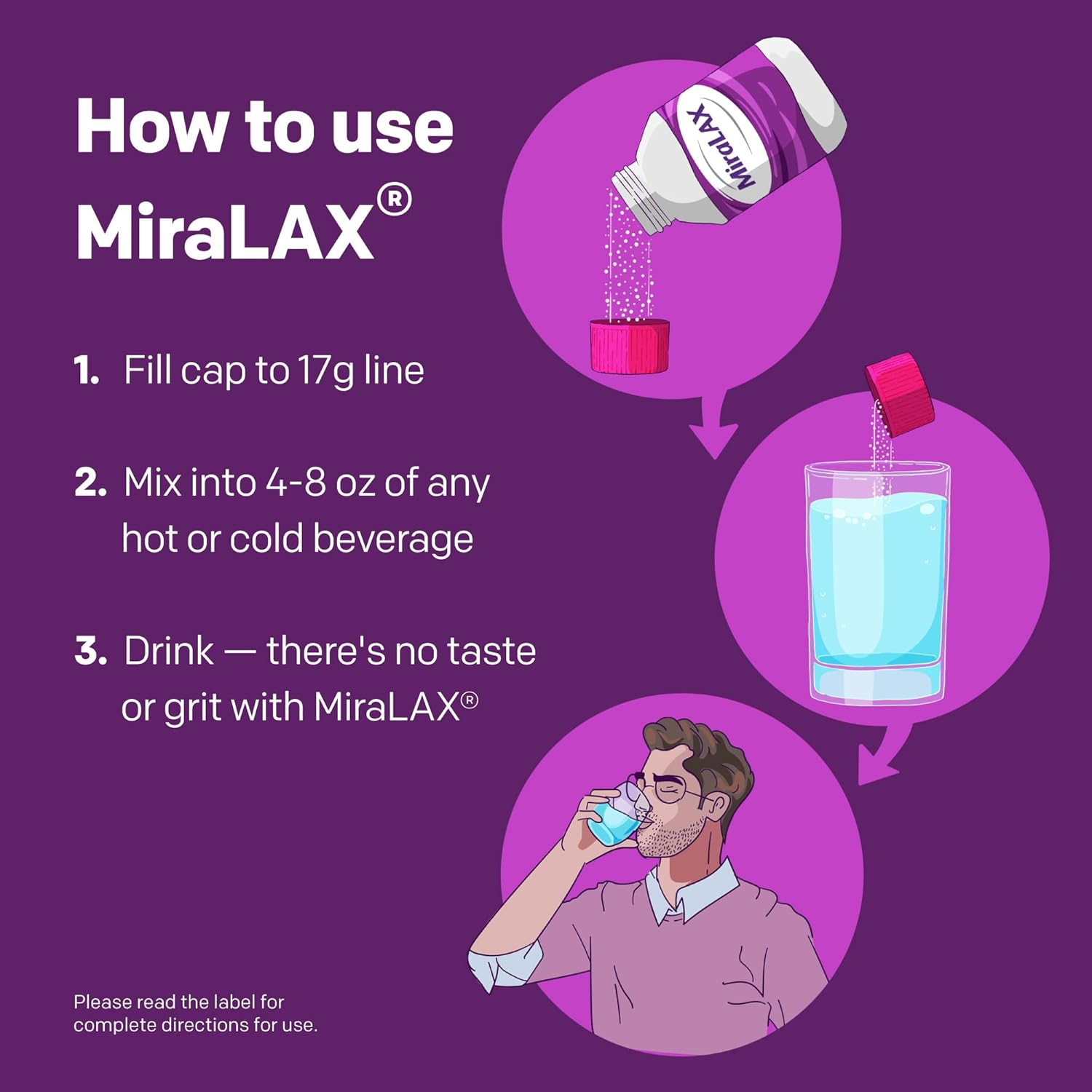 MiraLAX švelnaus poveikio milteliai vidurių užkietėjimui mažinti su PEG 3350
