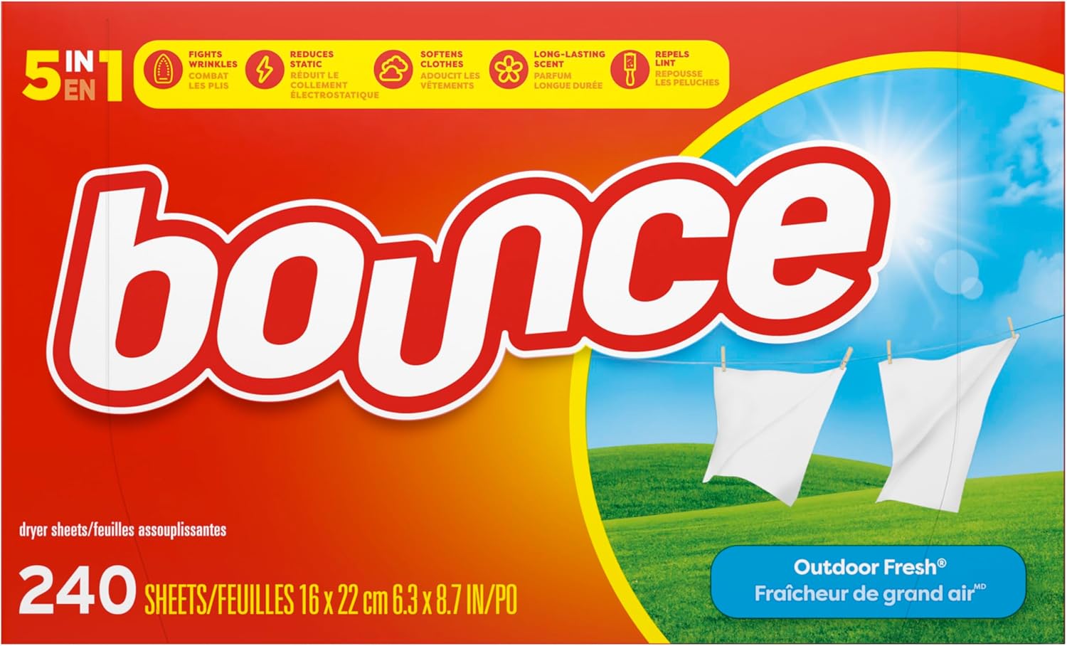 Bounce audinių minkštiklio džiovyklės lakšteliai, Outdoor Fresh kvapas, 240 vnt.
