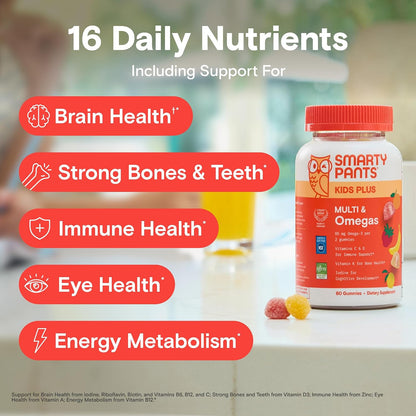SmartyPants multivitaminų guminukai vaikams su Omega-3 žuvų taukais (EPA/DHA), vitaminais D3, C, B12, B6, A, K ir cinku, 120 guminukų