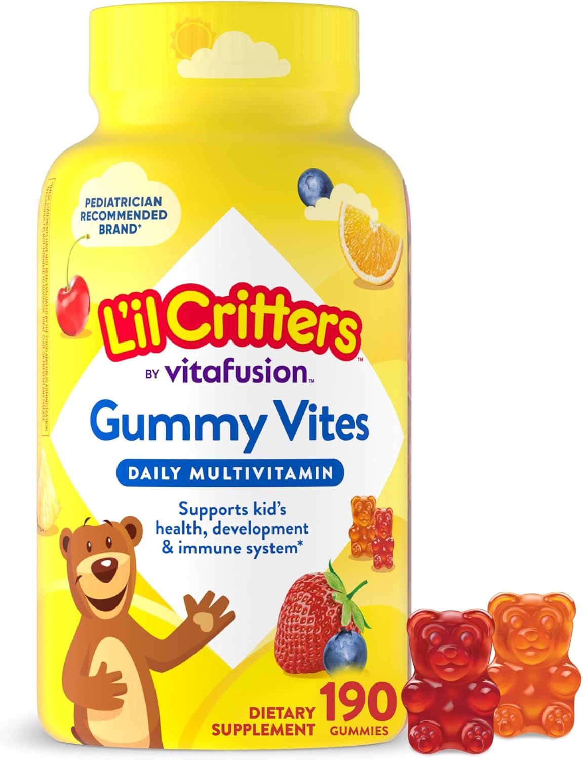 L’il Critters Gummy Vites kasdieniai multivitaminų guminukai vaikams su vitaminais C, D, A ir E, 190 guminukų
