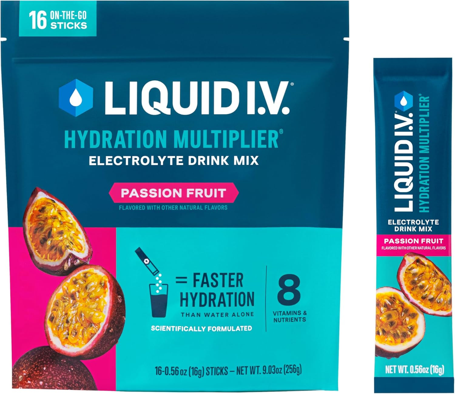 Liquid I.V. Hydration Multiplier elektrolitų gėrimo milteliai, hidratacijos palaikymui, 16 vienkartinių pakelių