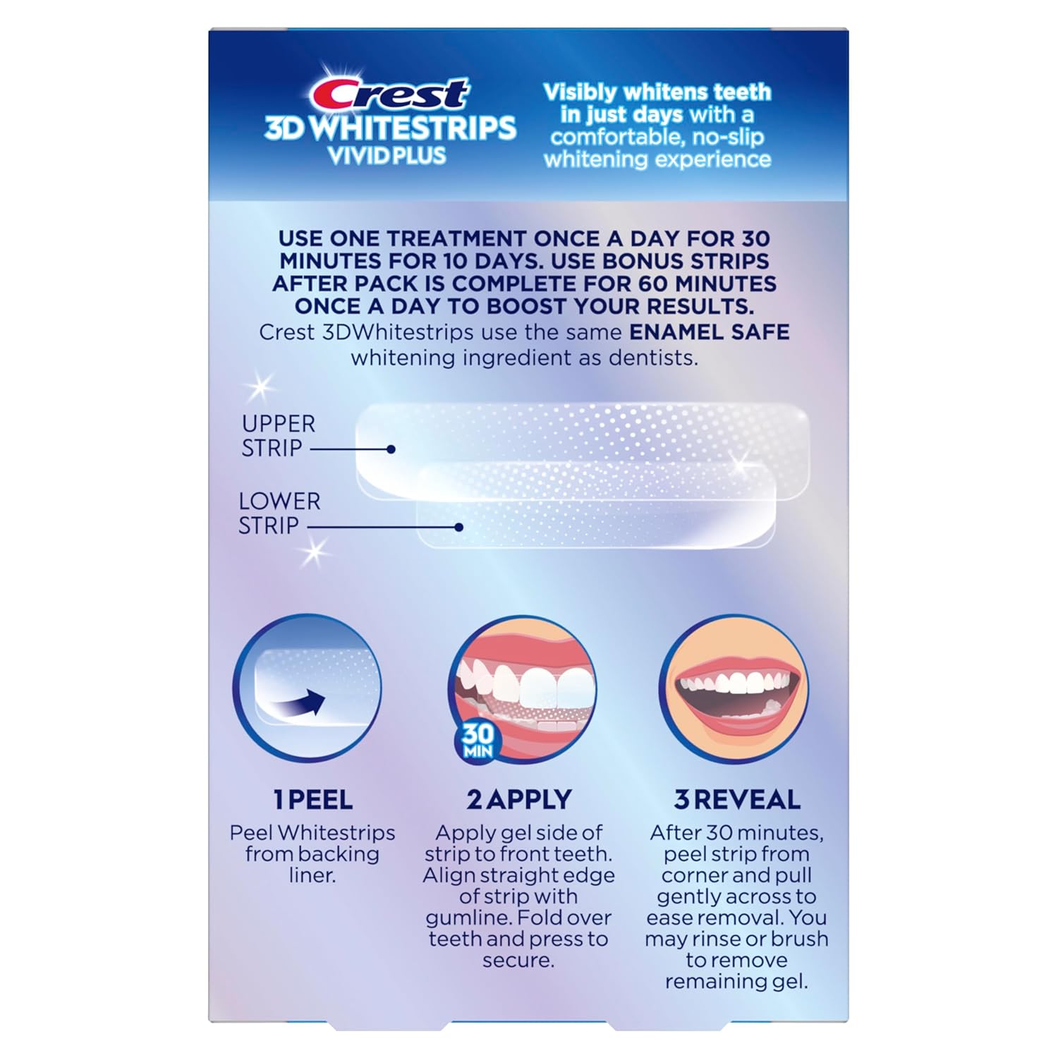 Crest 3D Whitestrips Vivid Plus dantų balinimo juostelės, 12 procedūrų 
