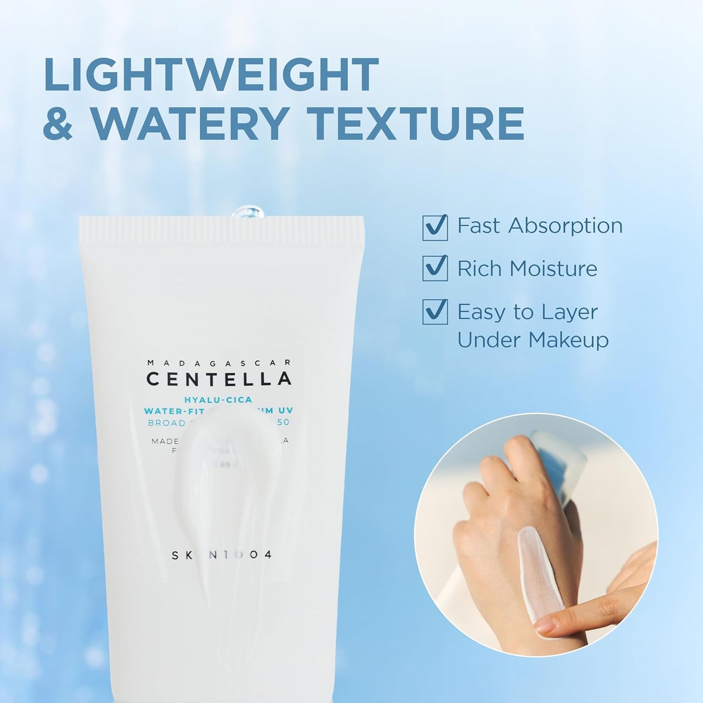 SKIN1004 Madagascar Centella Hyalu-Cica Water-Fit Sun Serum SPF 50 apsauginis kremas nuo saulės, 50 ml