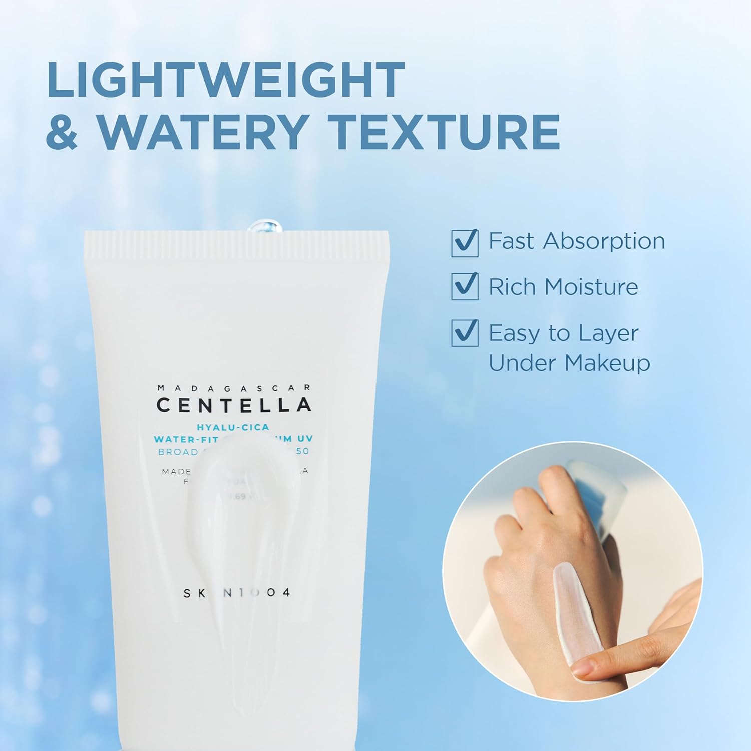 SKIN1004 Madagascar Centella Hyalu-Cica Water-Fit Sun Serum SPF 50 apsauginis kremas nuo saulės, 50 ml