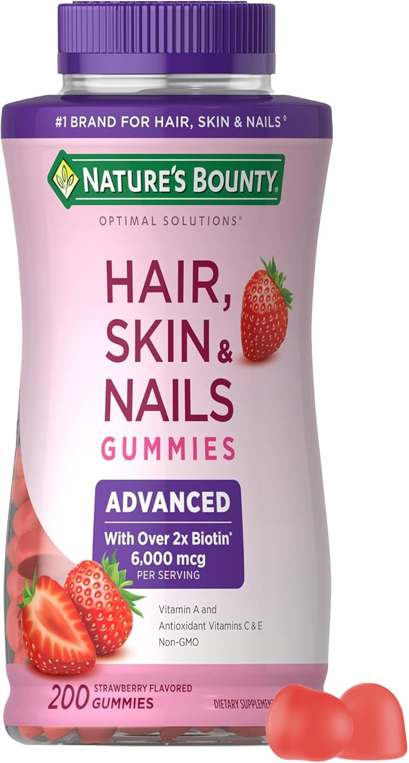 Nature’s Bounty Optimal Solutions Advanced plaukų, odos ir nagų guminukai, braškių skonio