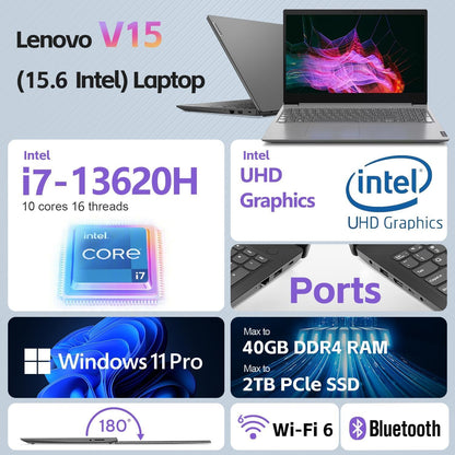 Lenovo Laptop 40GB DDR4 RAM, 1TB Pcie SSD, Wifi 6, Bluetooth, 15.6" FHD, Type-C, HDMI, Iron Grey, Windows 11 Pro, Wendbo