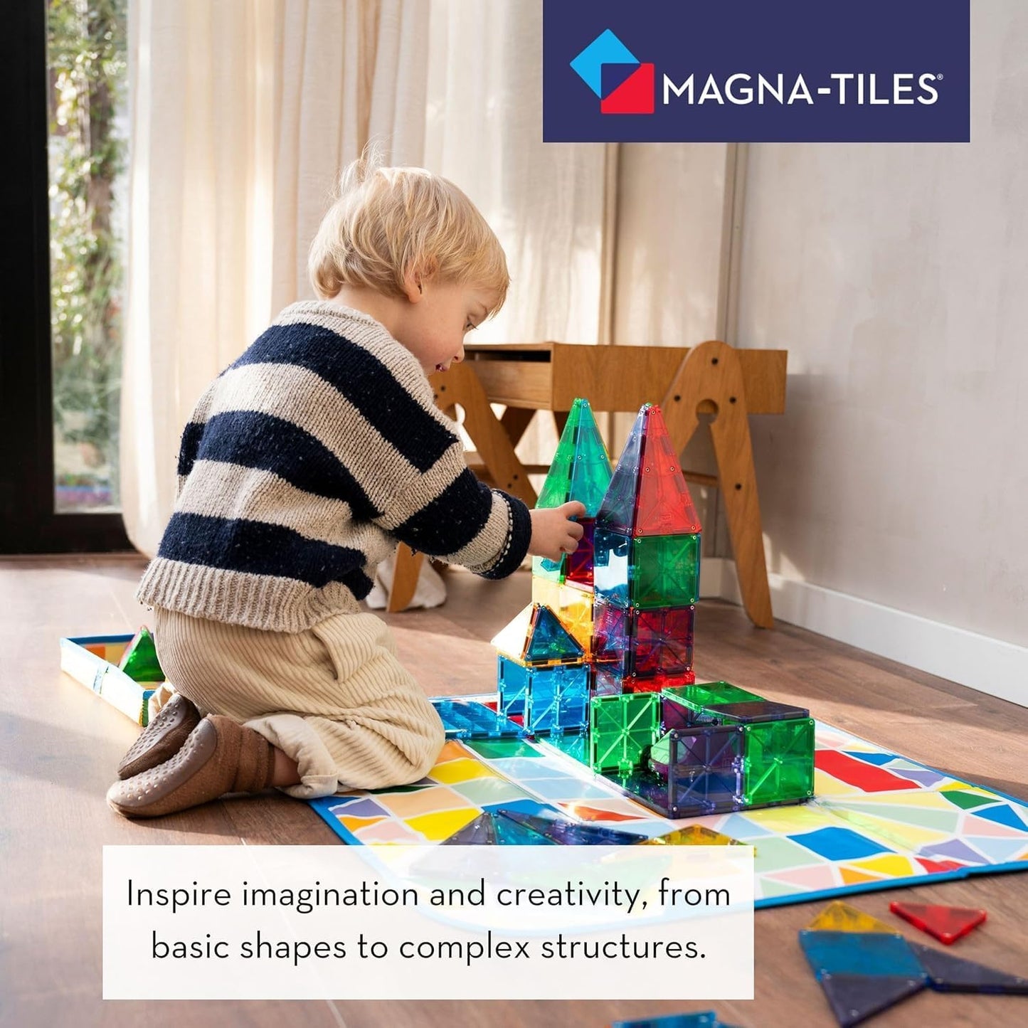 MAGNA-TILES magnetinių konstruktorių rinkinys kūrybiškam STEM mokymuisi, 100 vnt.