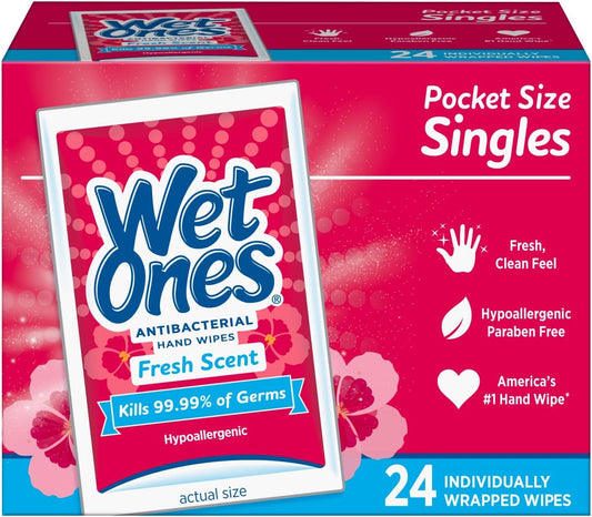 Wet Ones Singles Antibakterinės valomosios servetėlės ​​– 1 dėžutė, 24 vnt.