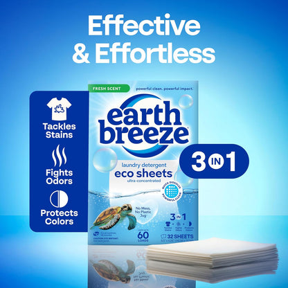 Earth Breeze ekologiški skalbimo lakšteliai, 30 lakštelių (iki 60 skalbimų)