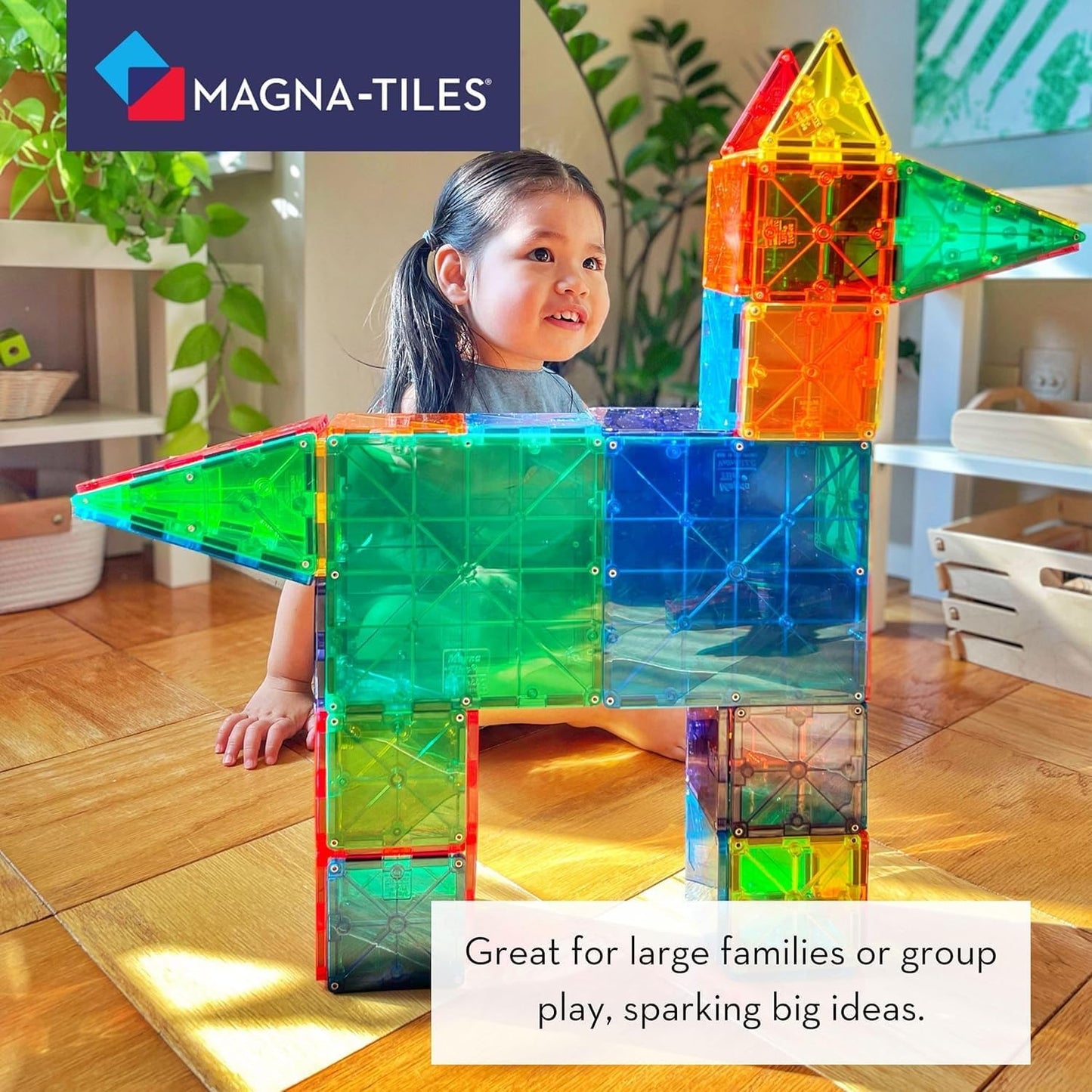 MAGNA-TILES magnetinių konstruktorių rinkinys kūrybiškam STEM mokymuisi, 100 vnt.