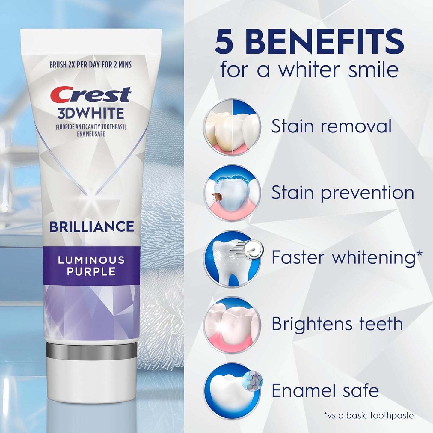 Crest 3D White Brilliance Luminous Purple balinanti dantų pasta, 3 vnt.