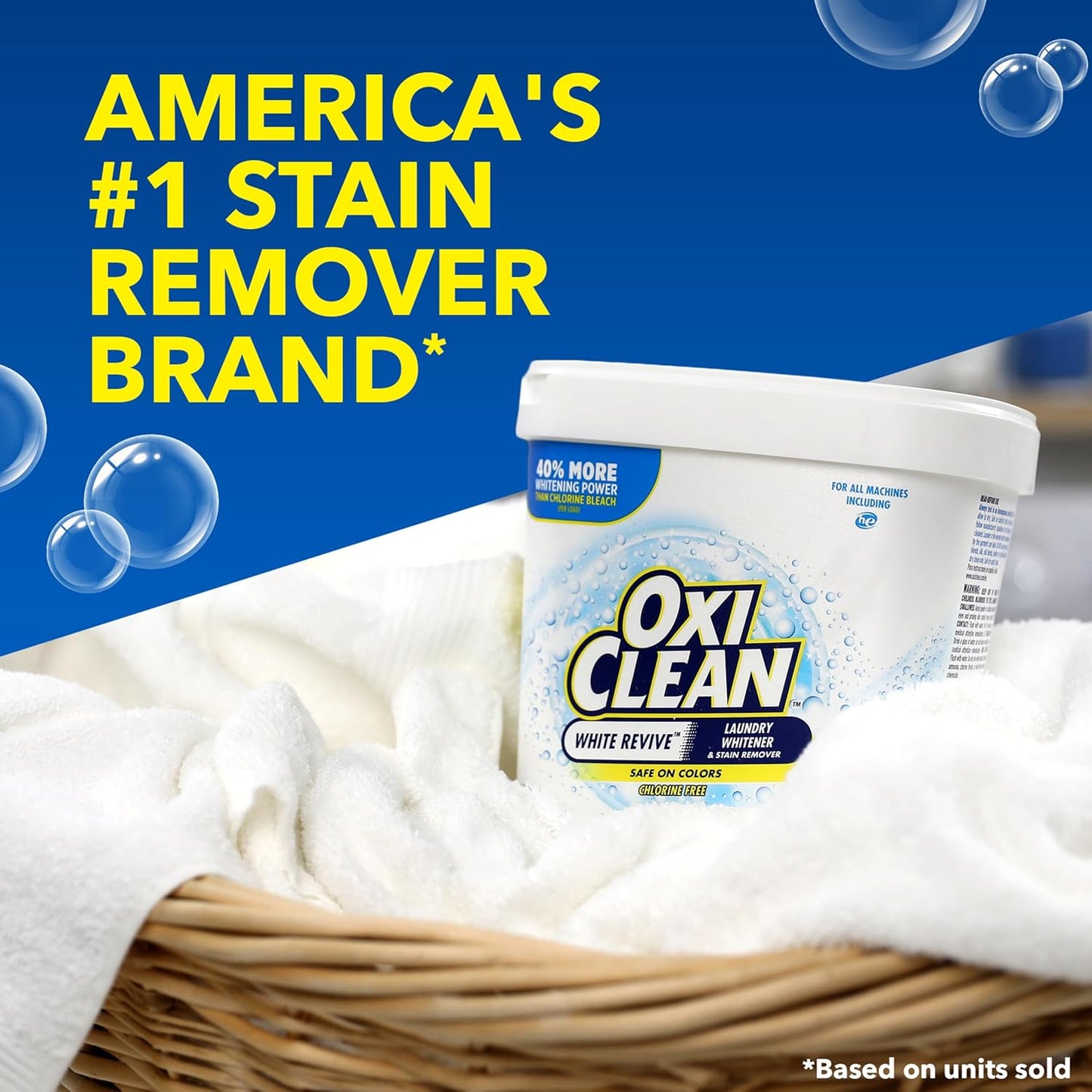OxiClean White Revive skalbinių baliklio ir dėmių valiklio kapsulės, 24 vnt.