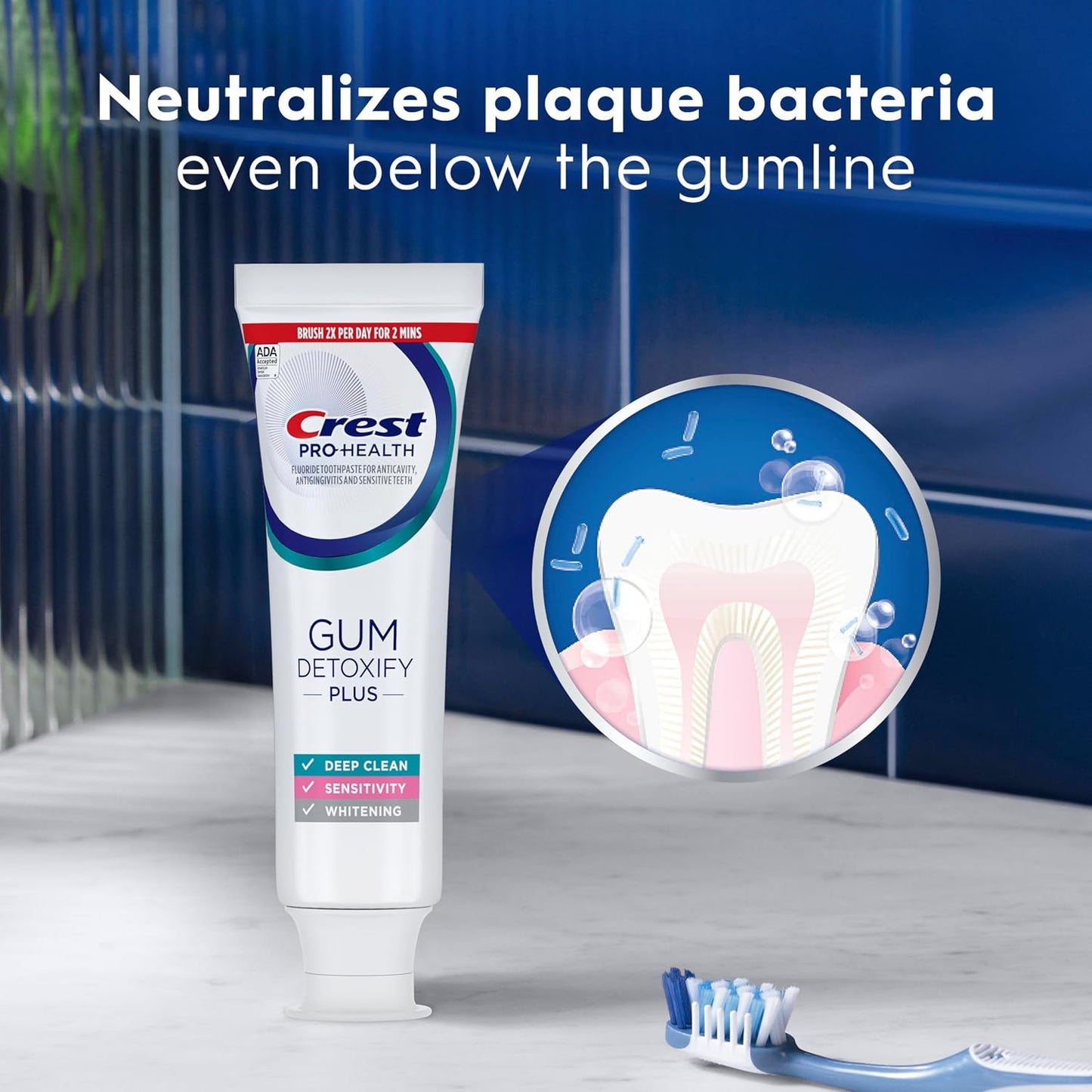 Crest Pro-Health Gum Detoxify Plus dantų pasta su fluoru, antibakterinė pasta dantenų sveikatai, jautrumo mažinimui, balinimui, apsaugai nuo ėduonies ir apnašų kontrolei (3 vnt.)